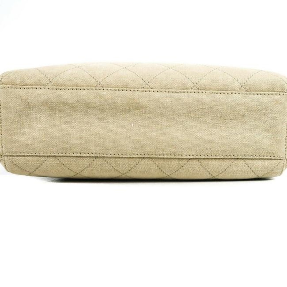 CHANEL Kelly Cc Medium Quilted Flap Turnlo Beige - Gold Canvas Shoulder … - Picture 5 of 14